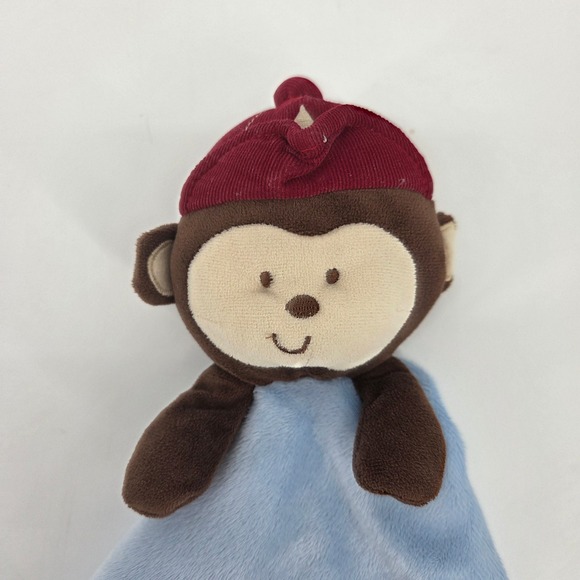 Baby Security Blanket Monkey Blue Sports Theme Satin Trim - Picture 2 of 6